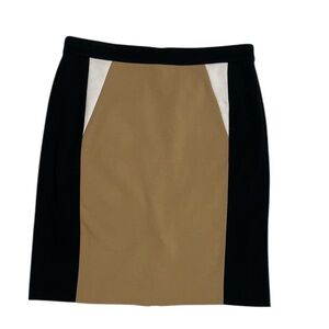 Calvin Klein Colorblock Pencil Skirt | Size 6 | Tan, Black & White Office Chic